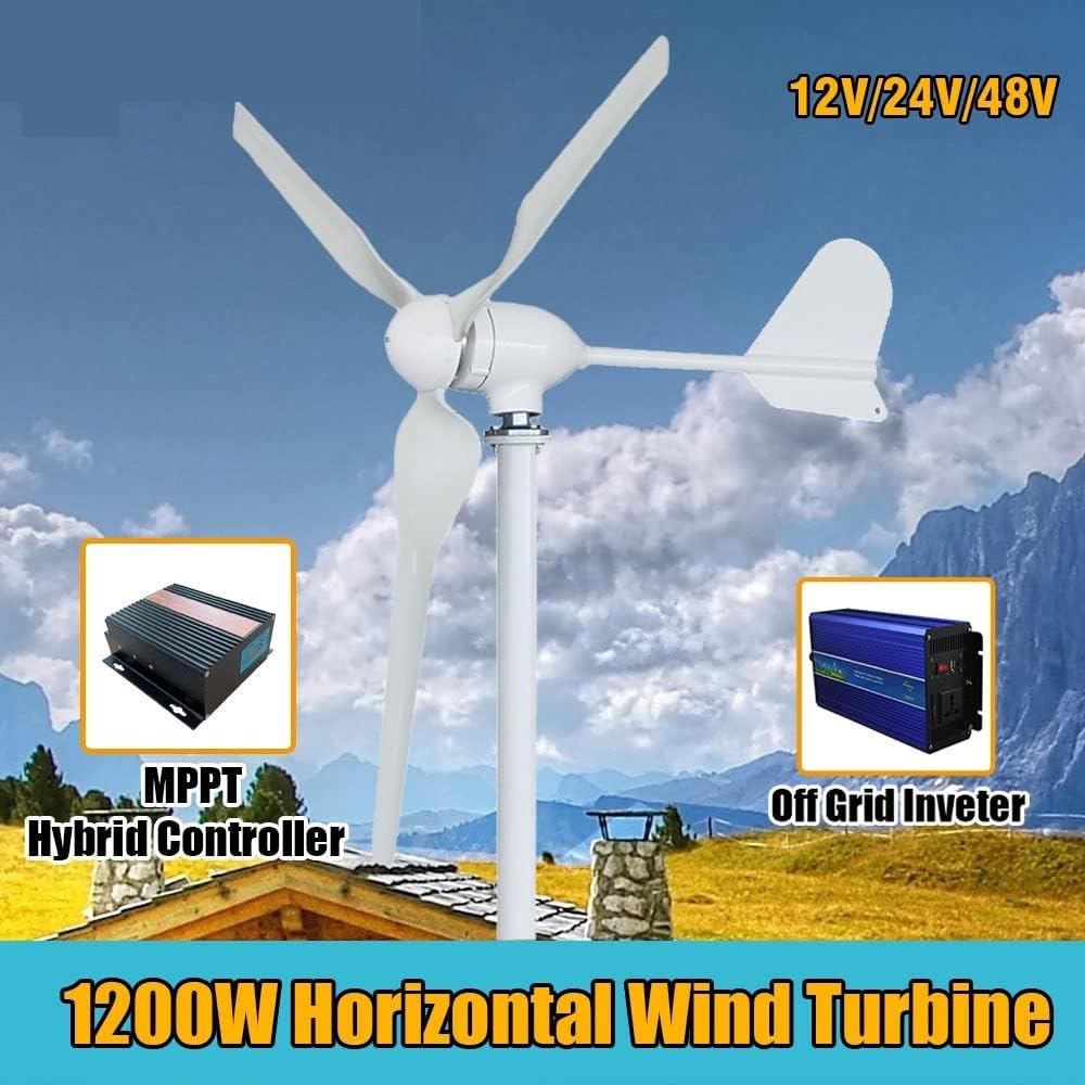 Wind Turbine, Horizontal Energy Wind Generator 1500W Turbine MPPT Controller 12v 24V 48V Low Noise Medium Windmill Household Small(Turbine Only,12V)