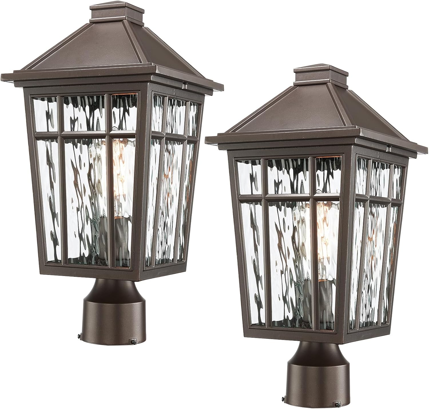 Darkaway 2pcs Large Outdoor Post Lights Lamp Post Light Fixture, 17inch Waterproof Aluminum Housing with Water Ripple Glass for Garden Patio Pathway