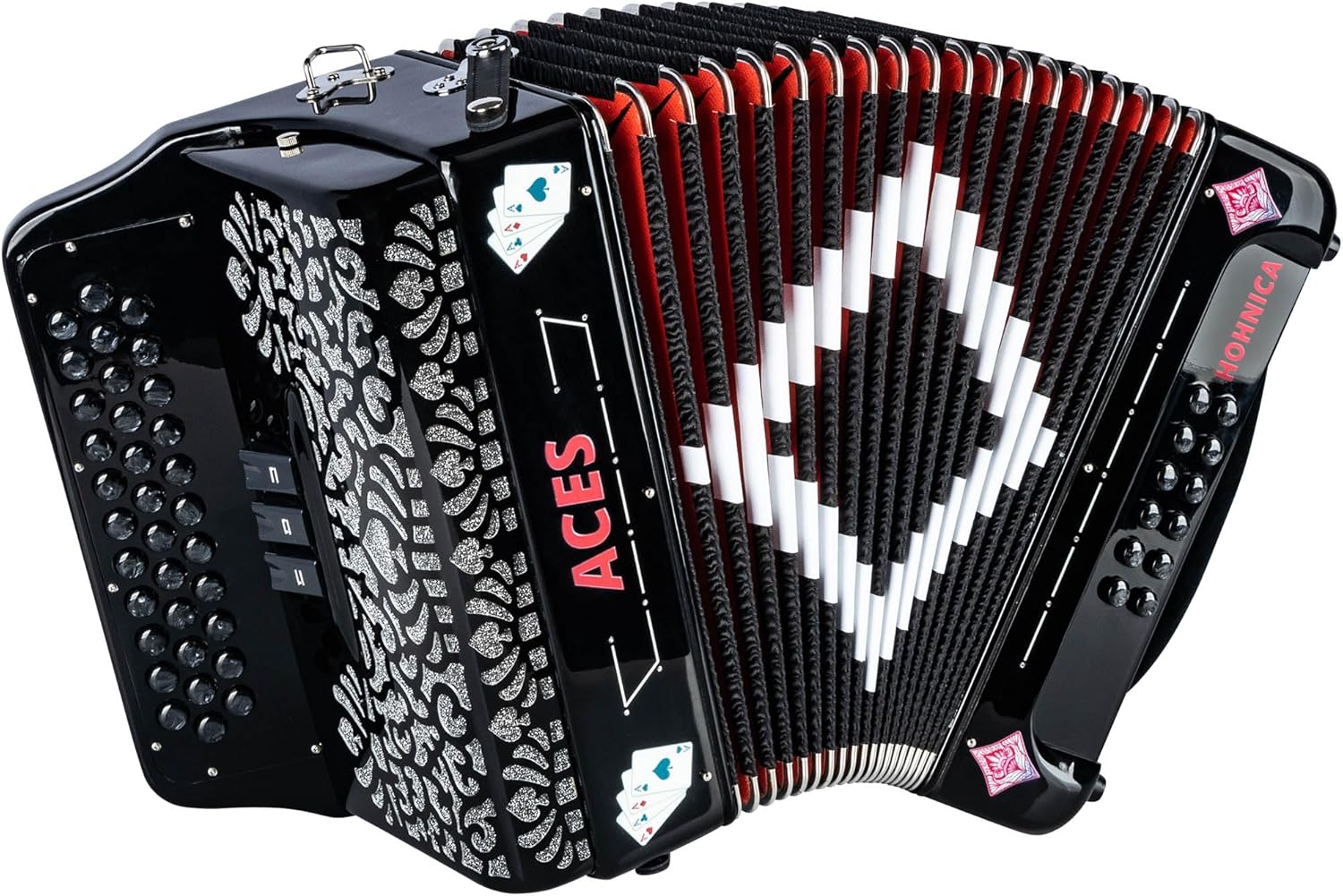 Hohner Hohnica Aces II 34-Button Accordion with 3 Registers - EAD Bundle with Gig Bag, Adjustable Straps, and Austin Bazaar Polishing Cloth