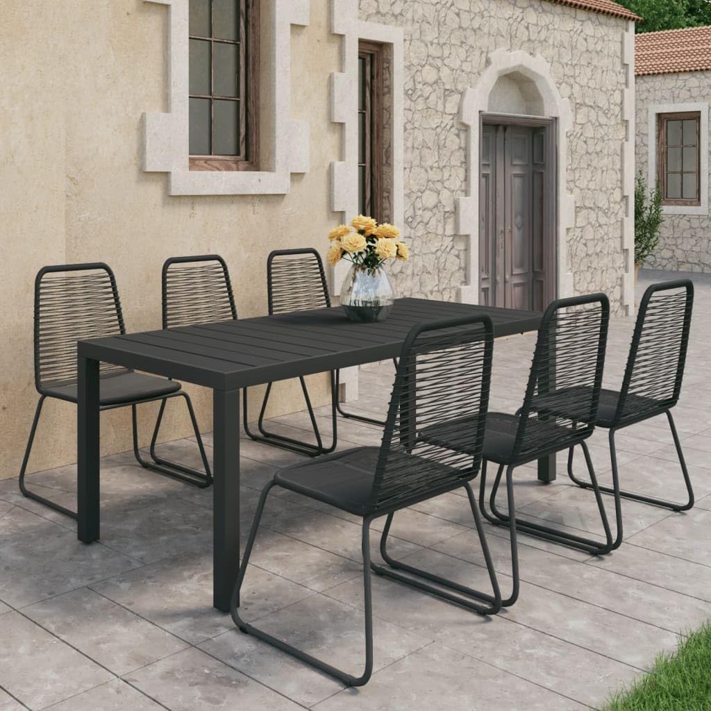 7 Piece Patio Dining Set PVC Rattan Black,Durable Garden Dining Set with Aluminum Frame and WPC Tabletop for Patio and Terrace Patio Furniture Sets, Outdoor Furniture Sets