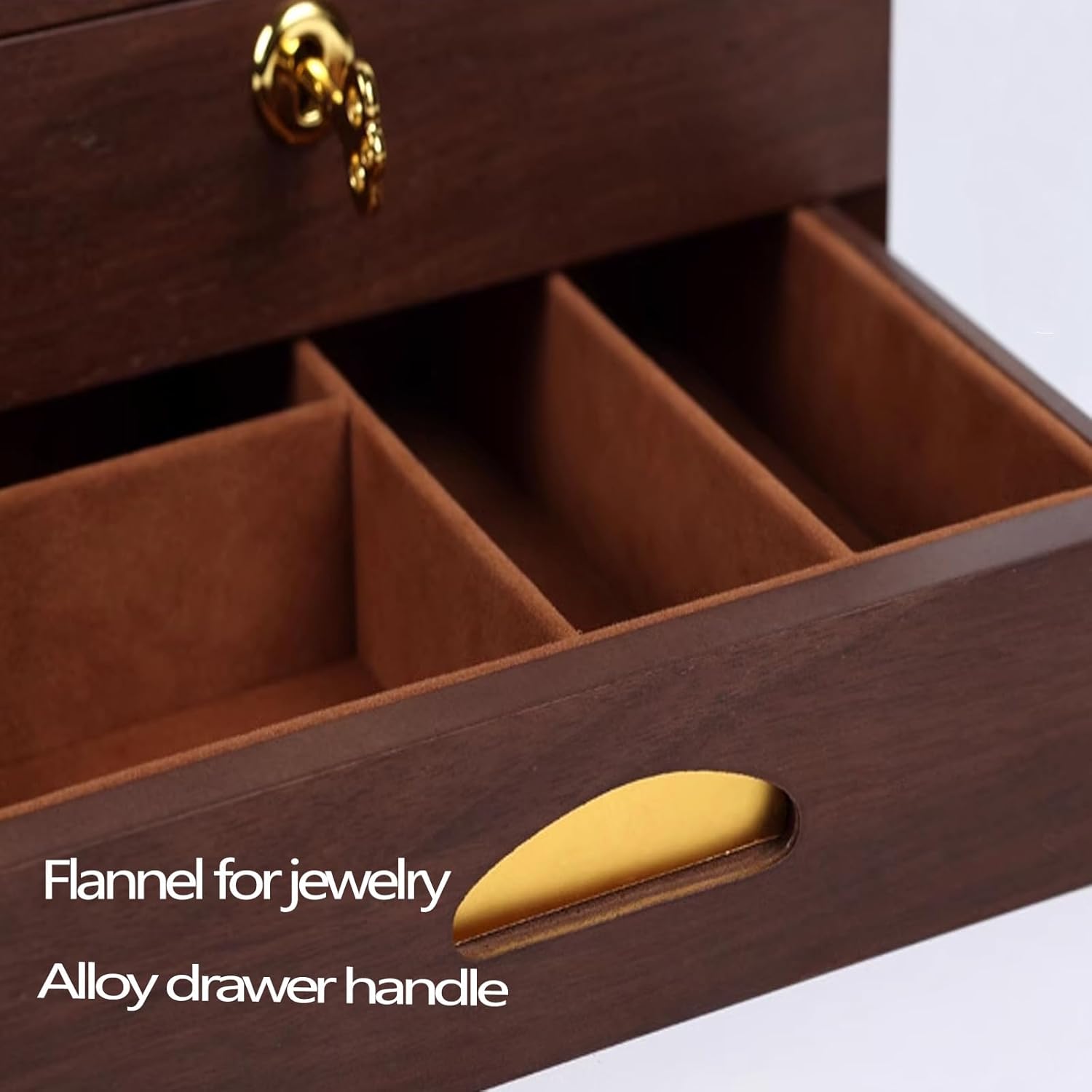 Double-Layer Wooden Jewelry Box with Glass Cover, Drawer-Style Jewelry Storage Box for Watches, Rings, Bracelets and Other Accessories, Gifts for Loved Ones,Brown,Black Walnut Color