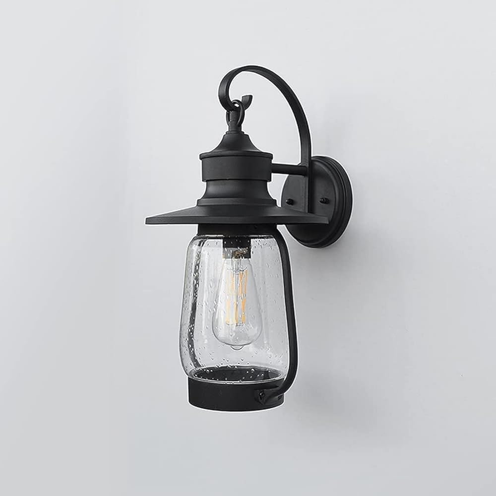 Outdoor Wall Clear Waterproof Lantern Porch Lamp Anti-Rust Wall Sconce Fixture Matte Black Garden Modern Garden Lighting Industrial Metal Compatible with Villa Courtyard Garage,