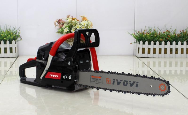 Professional Gas Chainsaw, Black and Red, 18-Inch Bar, Heavy Duty Wood Cutting Tool (IV3100)