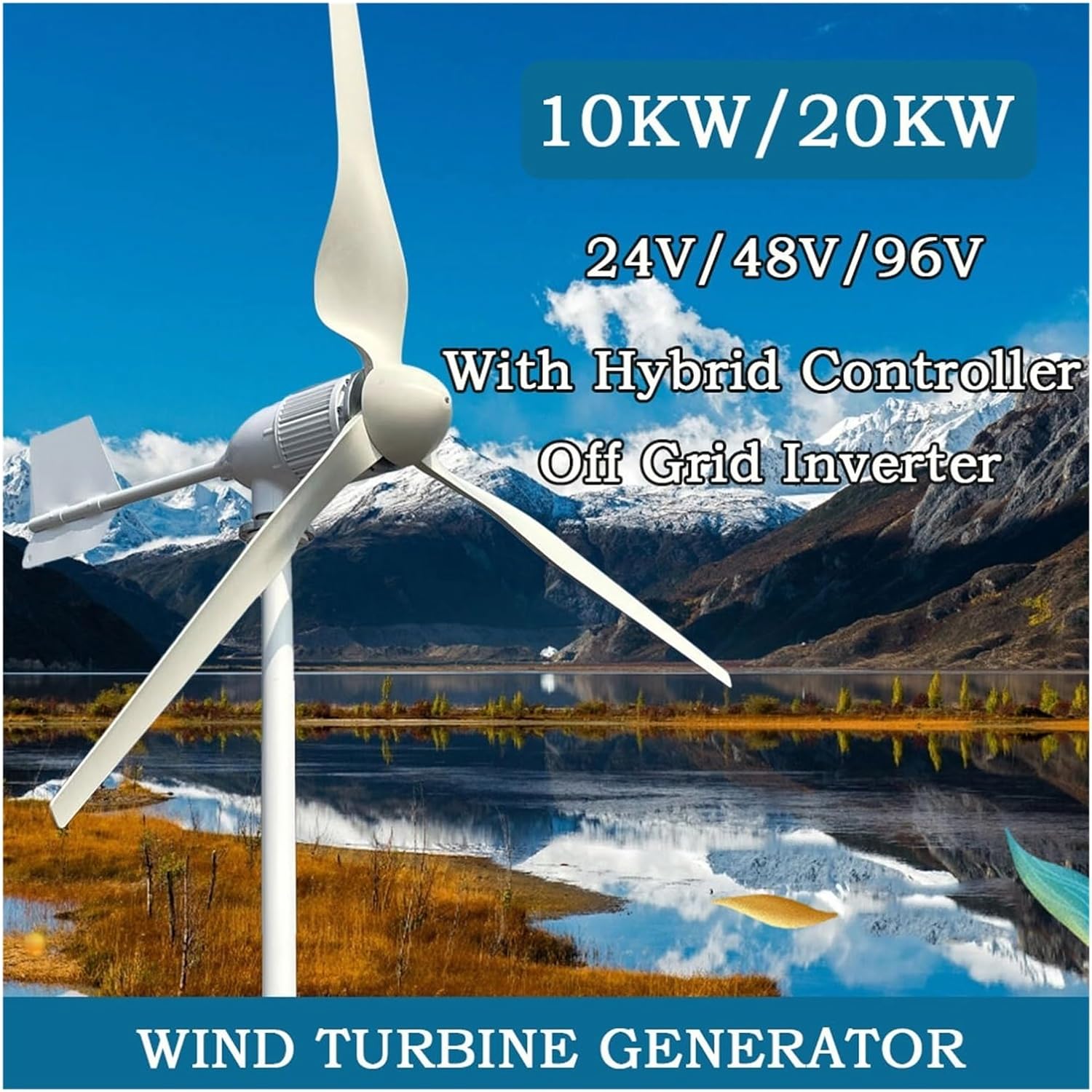 20KW Wind Turbine Generator 12V 24V 48V 96V with Hybrid Controller Windmill Generate Turbines for Home Farm Low Starting Speed for Home(Hybrid Control,96V_20KW)