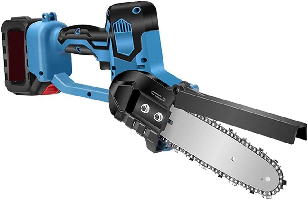 Mini Chainsaw Power Tool 8-inch Guide Plate, 24V Voltage, 1200W Power, One-Hand Saw for Cutting Branches and Wood, Safety Switch, Cordless Chainsaw (Blue)