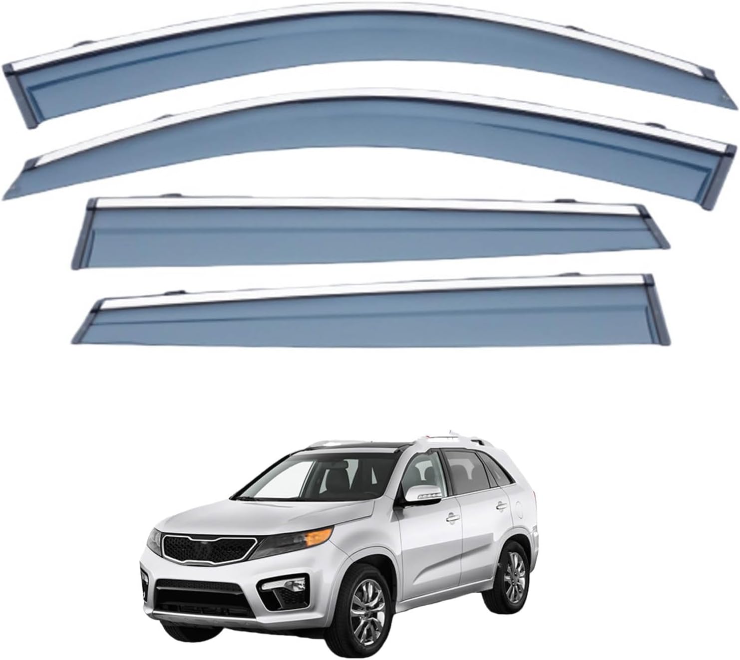 Window Deflectors for Kia Sorento MK2-XM 2009-2014, Sun Rain Guard Window Visors Vent Shades with Bright Stripes Car Accessories