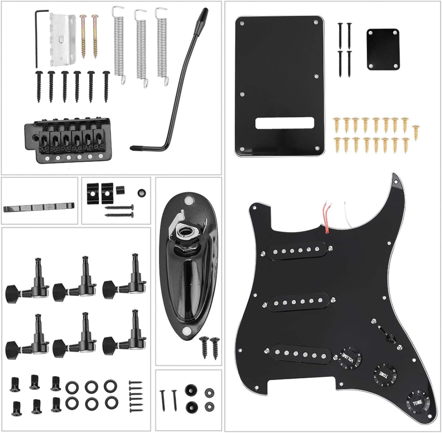 DIY Electric Guitar Kits, Pickguard Back Cover Bridge System Mounting Kits for ST Style Guitars, Electric Guitar Replacement Guitar Hardware, FEBTzo8h60cx1v