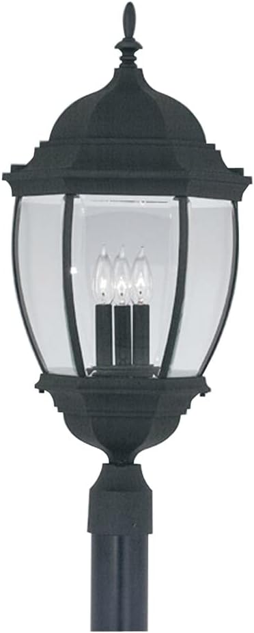 Designers Fountain 3-Light Tiverton Outdoor Post Lantern, 27.5 Inch Exterior Lighting Fixture, Black, 2446-BK