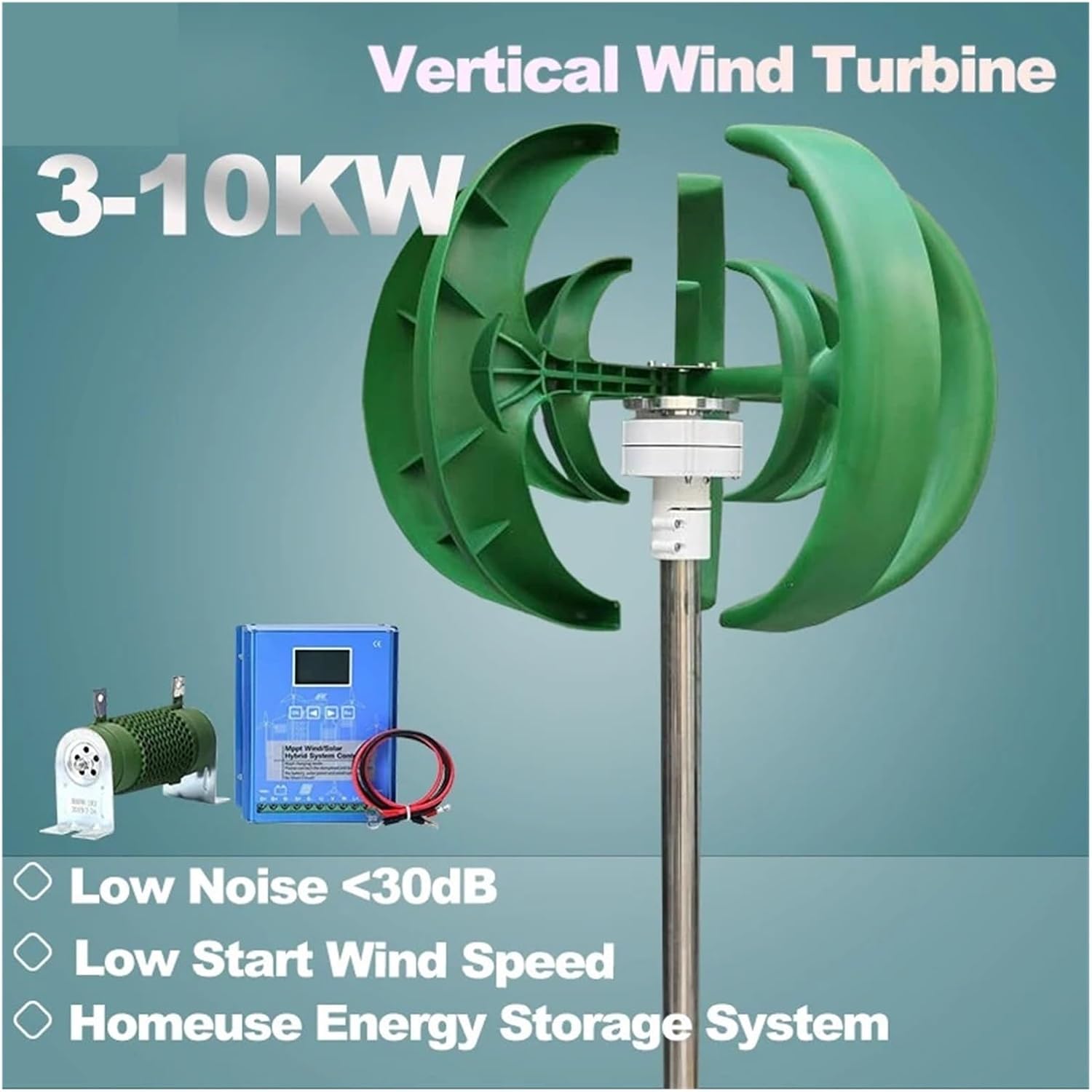 3000W 5000W 5KW Wind Turbine Windmill Generator Vertical 12V/24V/48V Low Noise Speed Start with Hybrid Controller Low Starting Speed for Home(White,12V_3KW)