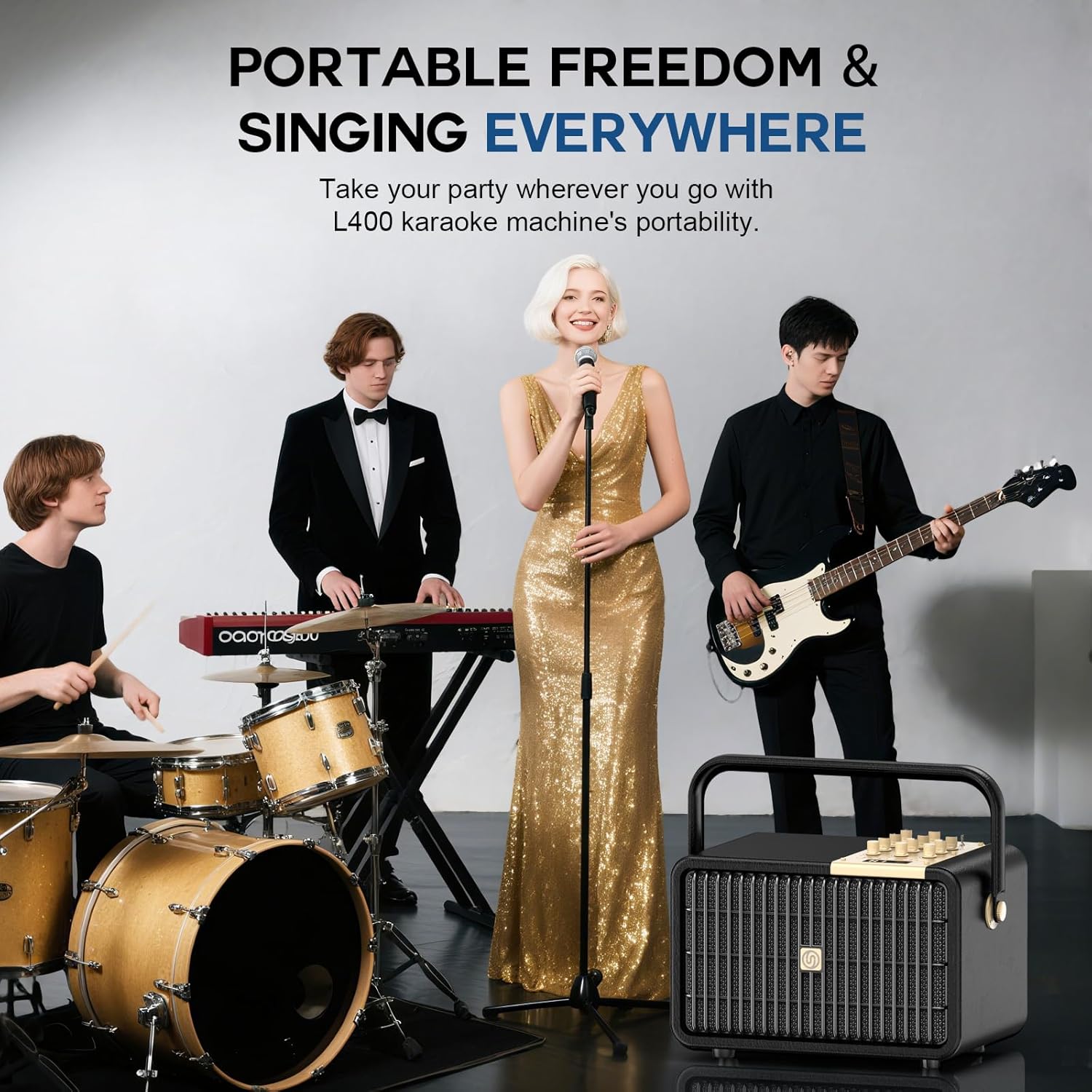 Wireless Voice Amplifier Professional Karaoke Machine with 2 UHF Microphones for Adults, 320W Peak Bluetooth Speaker PA System Treble & Bass for Home Party Wedding Outdoor Christmas Events L400