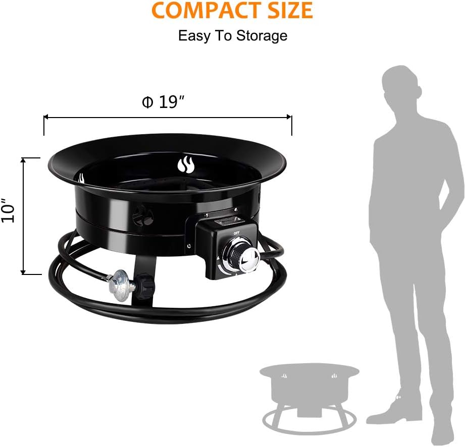 Portable Propane Fire Pit, Camplux Outdoor Gas Fire Bowl for RV Camping Backyard Party, FP19MB 19 Inch Diameter, Black