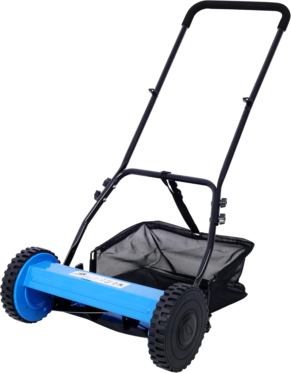 Eco-Friendly 14-Inch 5-Blade Push Reel Lawn Mower with Grass Catcher - Adjustable Height, Precision Cutting, Durable Alloy Steel Blades, Lightweight & Low Maintenance (Blue)