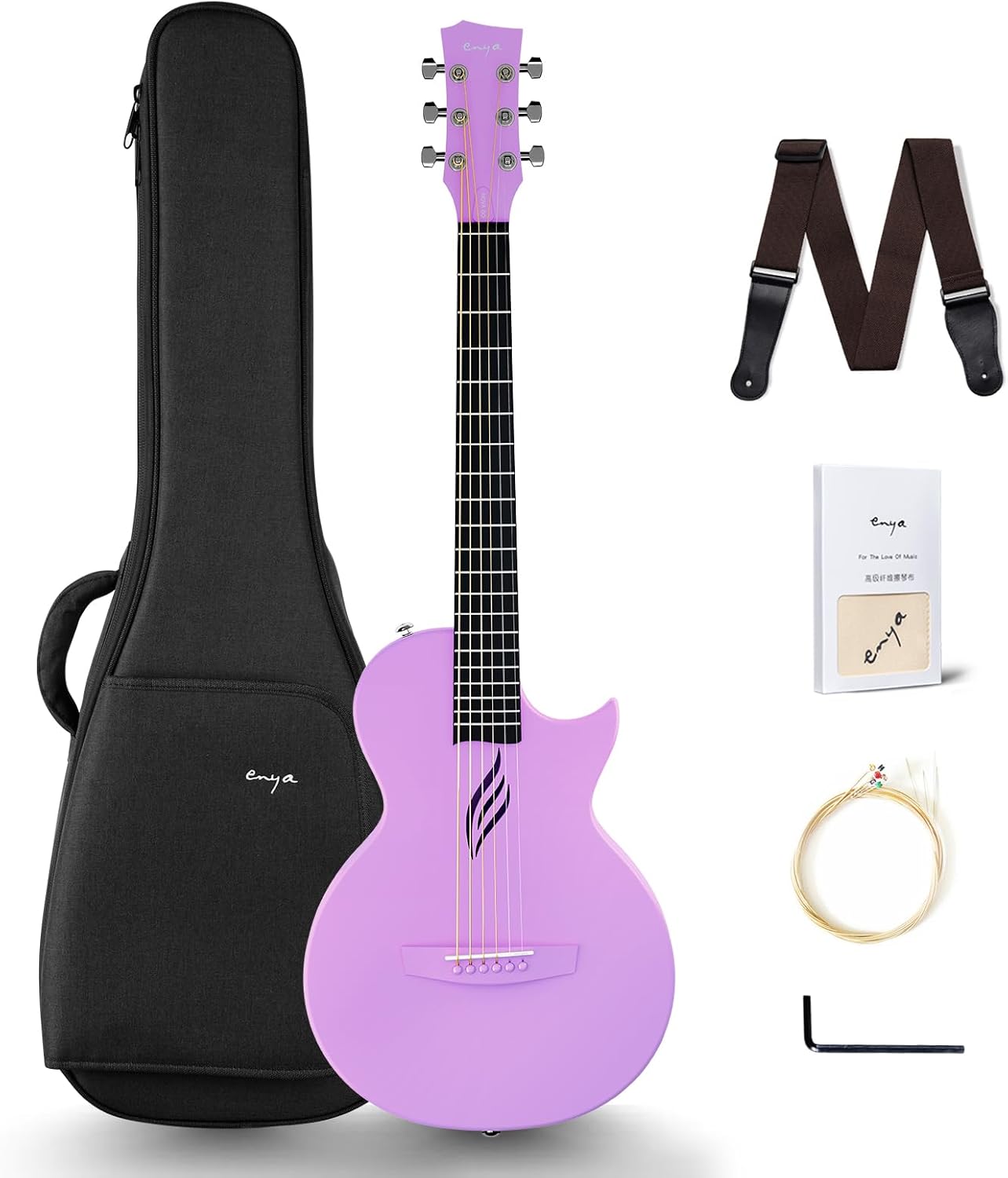 Enya Nova Go Carbon Fiber Travel Acoustic Guitar | 1/2 Size Lightweight Moisture-Proof Guitara | Adult & Beginner Portable Guitar with Gig Bag & Accessories (Purple)