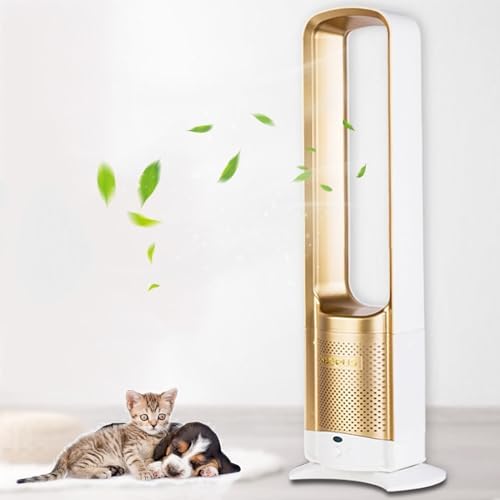 Bladeless Fan Tower Fan with Remote, Oscillating Pedestal Fan, air Circulation Fan，Can be timed, Household Silent Cooling Fan,Matches Perfectly with a Variety of Home décor Styles(Gold)