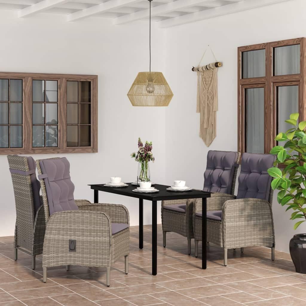 5 Piece Patio Dining Set with Cushions Gray and Black Garden Furniture
