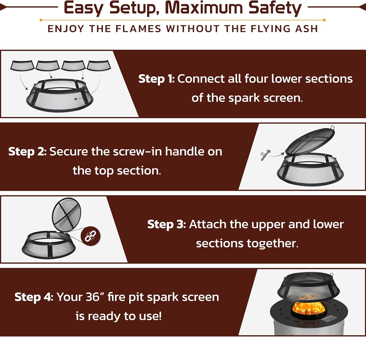 Fire Pit Screen 36 inch Round - Fire Pit Spark Screen Fireplace Screen with Hook for Easy-Lift fire Pit Spark Screens 36