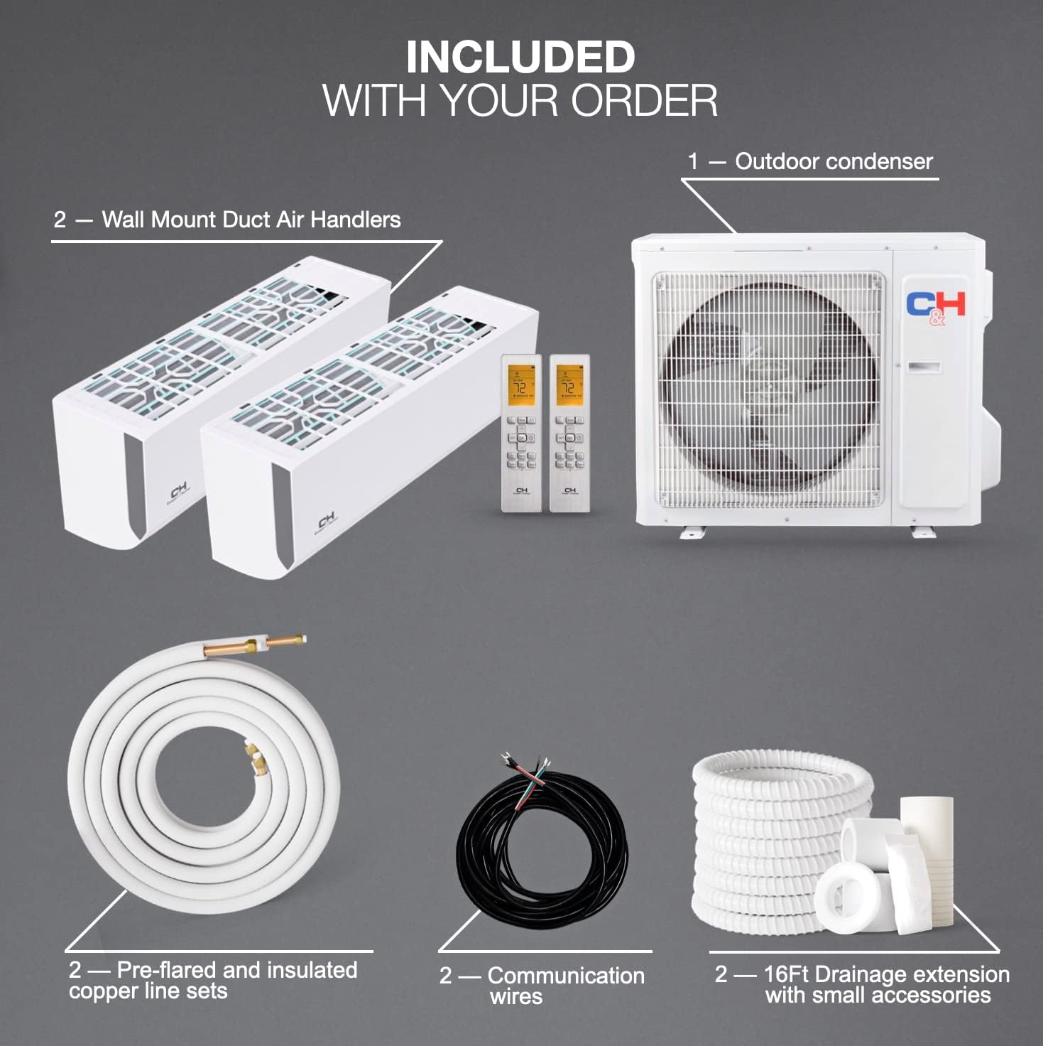 Cooper & Hunter 18,000 BTU Dual 2-Zone 12K + 12K BTU Wall Mount Ductless Mini Split Air Conditioner & Heat Pump – 25FT Installation Kits – 22.5 SEER – Pre-Charged with R-410A – Inverter