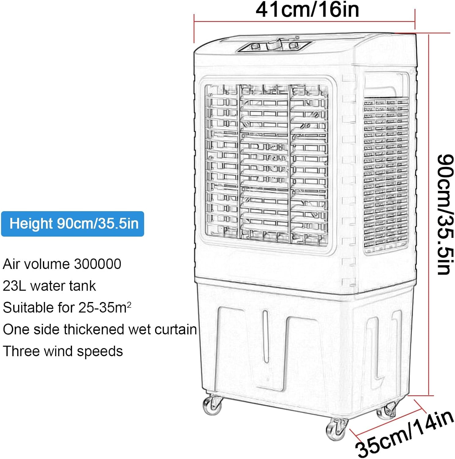 Swamp Cooler Air Conditioner, Evaporative Air Cooler w Large Capacity Water Tank, 4 Ice Box, Portable Air Conditioner with 3 Speeds for Backyard, Garage, Patio, Indoor(41x35x90cm(16x14x35.5in))