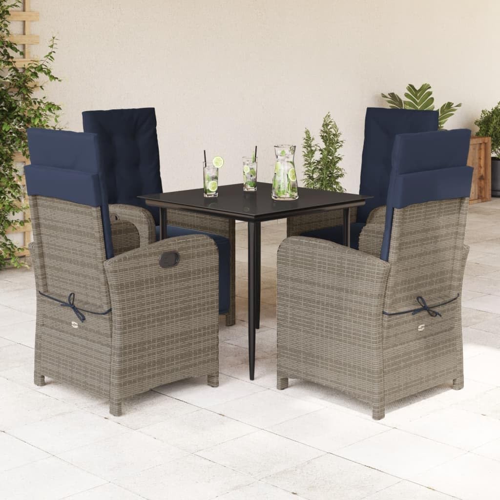 5 Piece Patio Dining Set with Cushions Gray Poly Rattan,Ultimate Comfort and Durability: Rattan Patio Dining Set with Adjustable Reclining Chairs Furniture Sets for Patio, Lawn & Garden