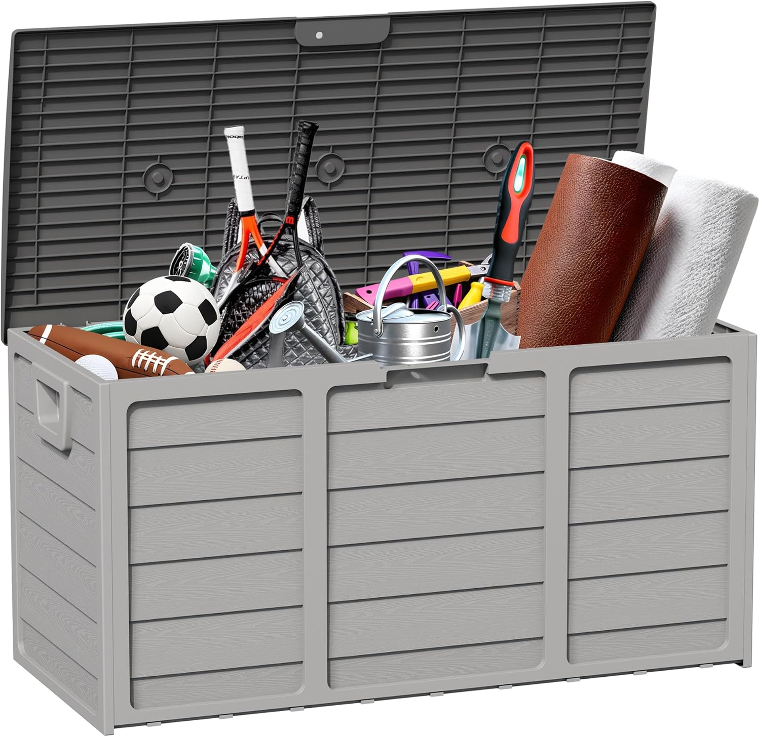 75 Gallon Outdoor Deck Box - Durable Resin Storage with Lockable Lid, for Patio Furniture Cushions, Pillows (Grey)