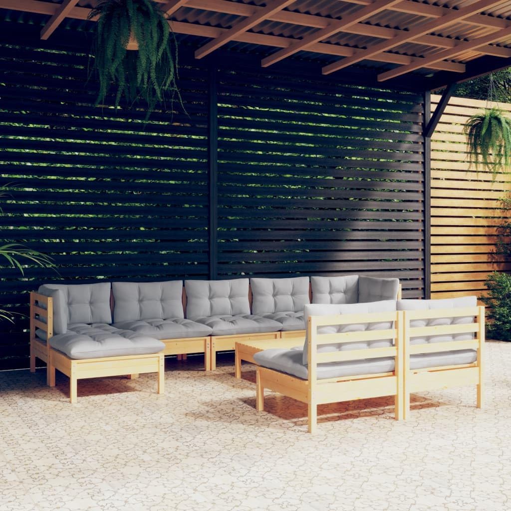 10 Piece Patio Lounge Set with Gray Cushions Pinewood,Outdoor Patio Lounge Set with Cushions Relaxing and Entertaining in Your Backyard Furniture Sets for Patio, Lawn & Garden