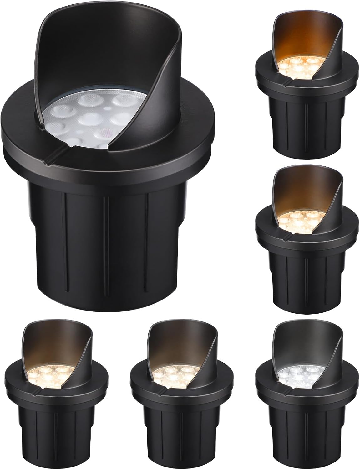 LEONLITE Dia. 4 Inch 5CCT Well Lights Landscape LED In Ground, Shielded Top, 5 Color Temperature Selectable, 12-24V AC/DC CRI90 Low Voltage Garden Landscaping, Black Aluminum Housing, Pack of 6