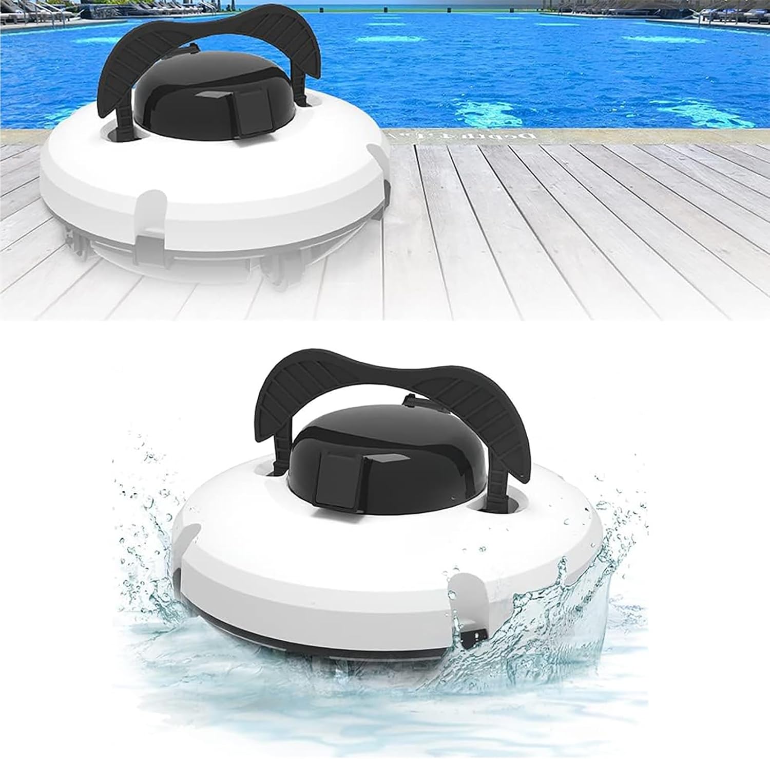 Cordless Automatic Pool Cleaner, 28W Robotic Vacuum Cleaner Powerful Suction Lasts 120 Mins Robotic Pool Cleaner, Support Self-Parking for Above Ground/Inground Pool 1000Ft,110V