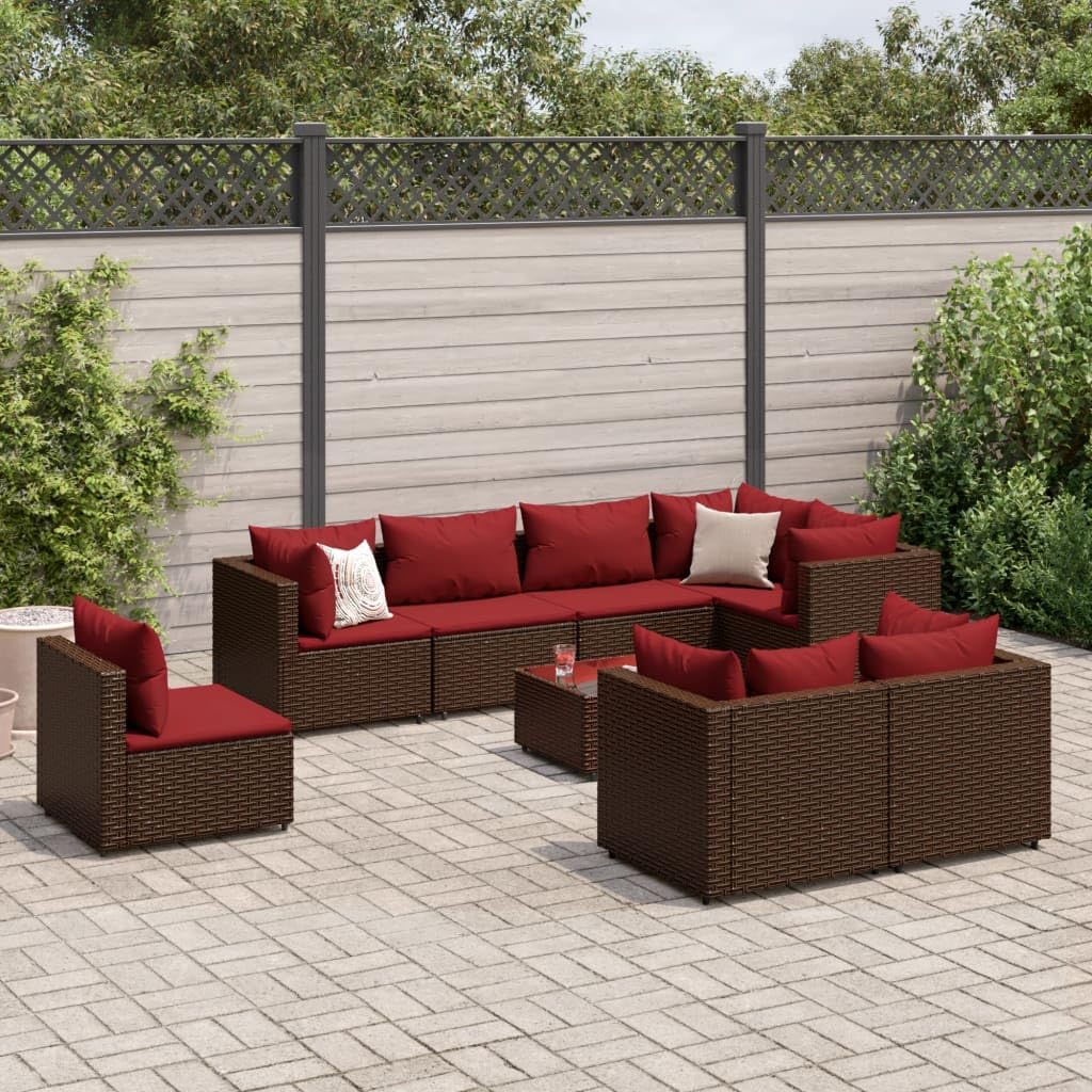9 Piece Patio Lounge Set with Cushions Brown Poly Rattan,Stylish Modular PE Rattan Outdoor Lounge Set for Patio, Terrace, and Garden Furniture Sets for Patio, Lawn & Garden