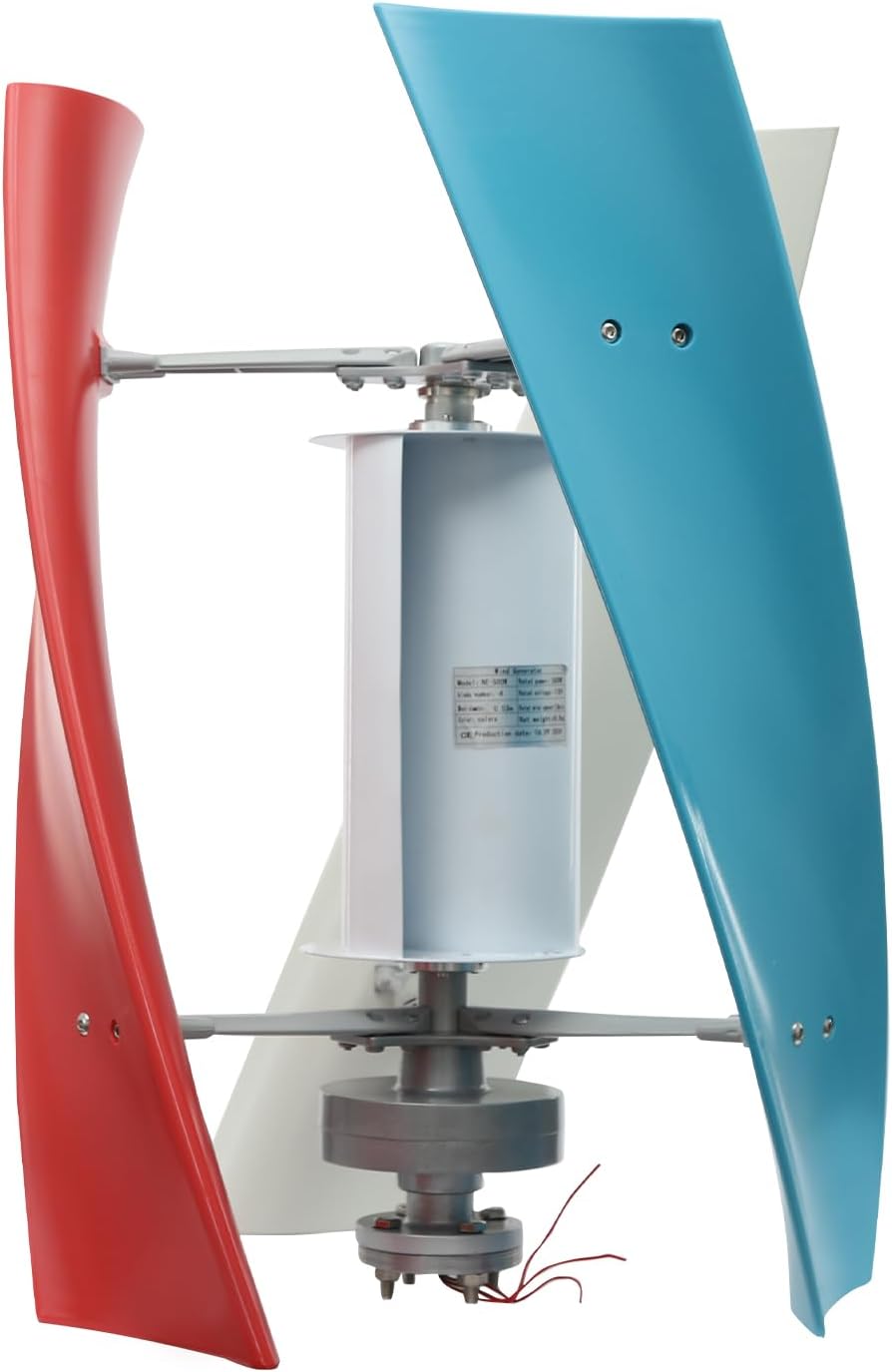 Vertical Wind Turbine, 500W 12V Wind Turbine Generator Kit, Vertical Wind Generator with Auxiliary Wind Wheel for Home Street Lighting (Blue, White, Red)