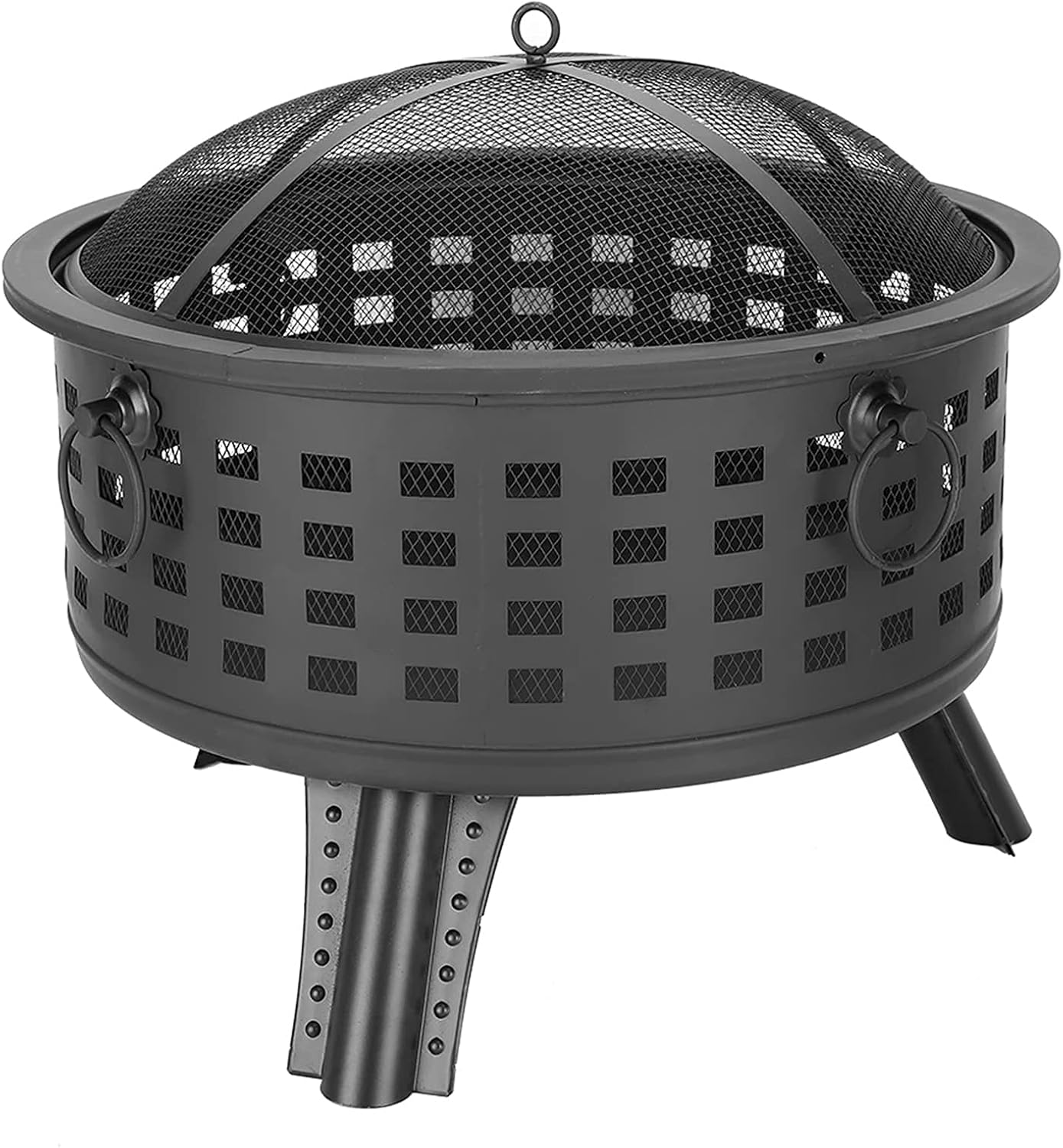 Garden Brazier Portable Courtyard Metal Fire Pit Round Lattice Fire Bowl Black