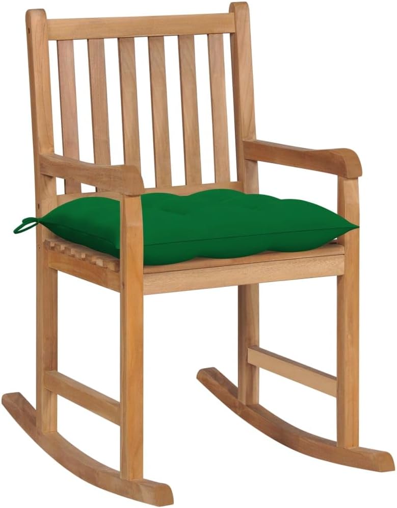 Patio Chair Rocking Chair with Green Cushion Solid Teak Wood