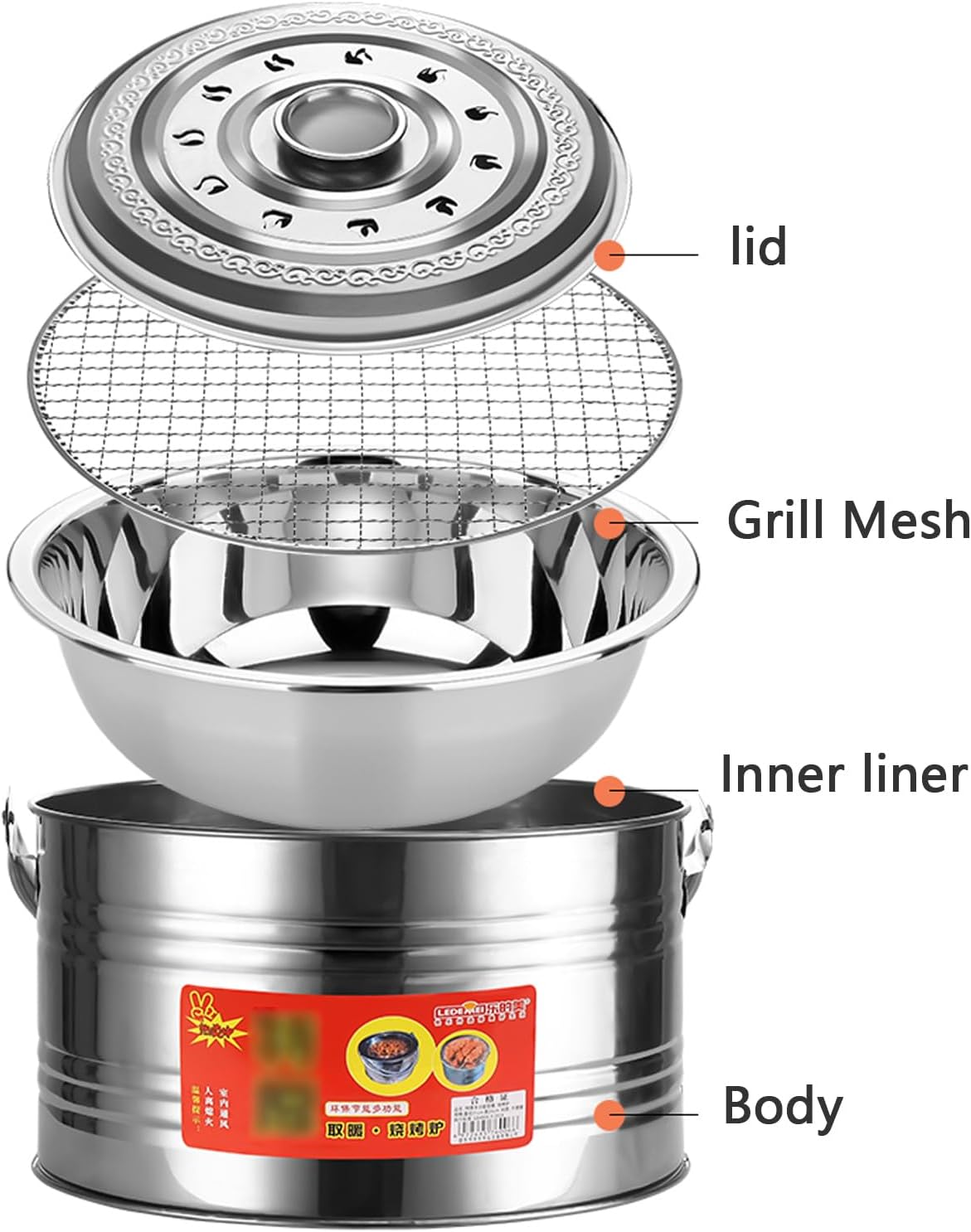 Portable Fire Pit,Multi-Functional Stainless Steel Barbecue,Radiator,Wood/Charcoal Compatible,with Charcoal Clips,Ash Pan,Grill Grid and Lid,for Garden,Patio,Bonfires,32×20cm