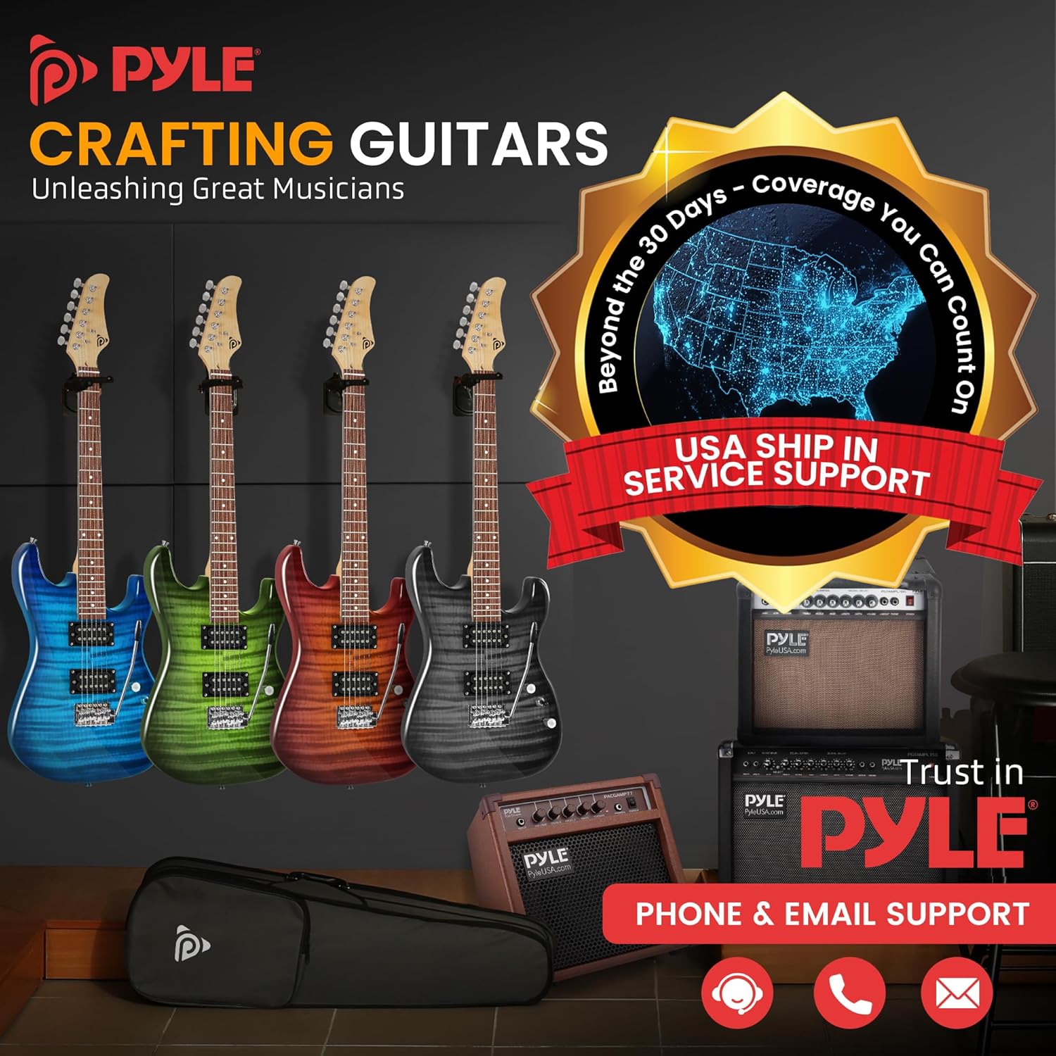 Pyle Electric Guitar Kit with Amp for Beginners Full Size 39” Instrument Package with Humbucker Pickups and Rock Amplifier Starter Set Bundle for Kids All Ages, Youth and Adults