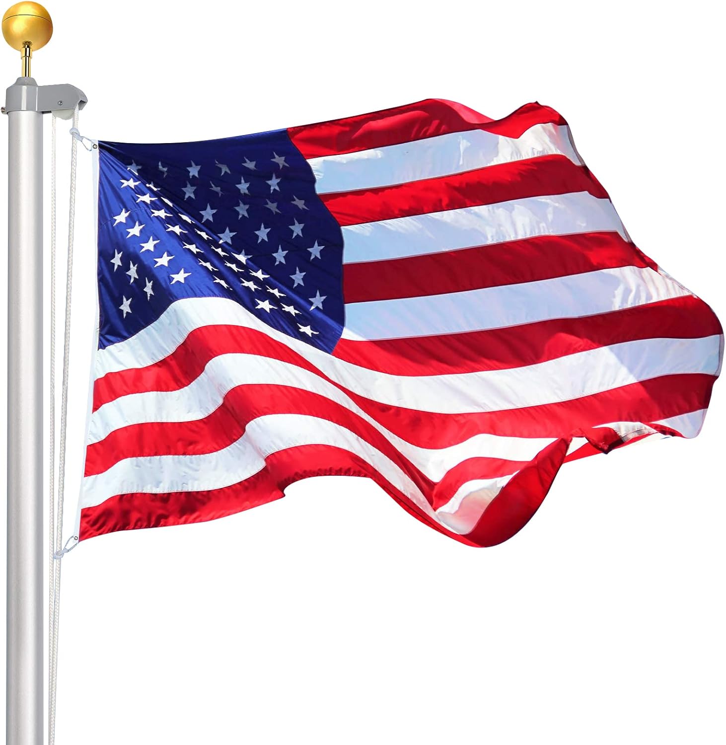 Flag Poles for Outside House, 16FT Sectional Flag Pole Kit, Extra Thick Heavy Duty Aluminum Flagpole, Outdoor Inground Flag Poles with Topper Balls for Yard, Residential or Commercial