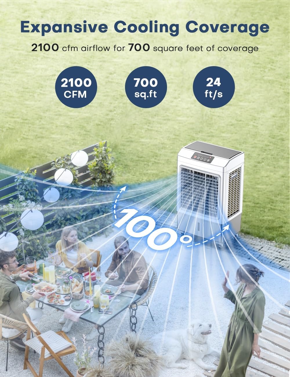 BALKO Evaporative Air Cooler, 2100CFM Windowless Air Conditioner Cooling up to 700 Sq.ft, Swamp Cooler Air Conditioner w/2 Modes & 3 Speeds, 7H Timer & Remote, Portable for Room Garage Patio