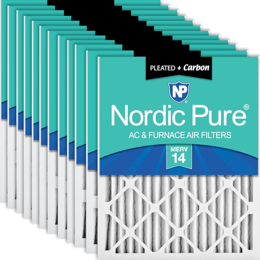 Nordic Pure 10x20x2 (Actual Size: 9 1/2 x 19 1/2 x 1 3/4) Pleated Air Filters MERV 14 Plus Carbon 12 Pack