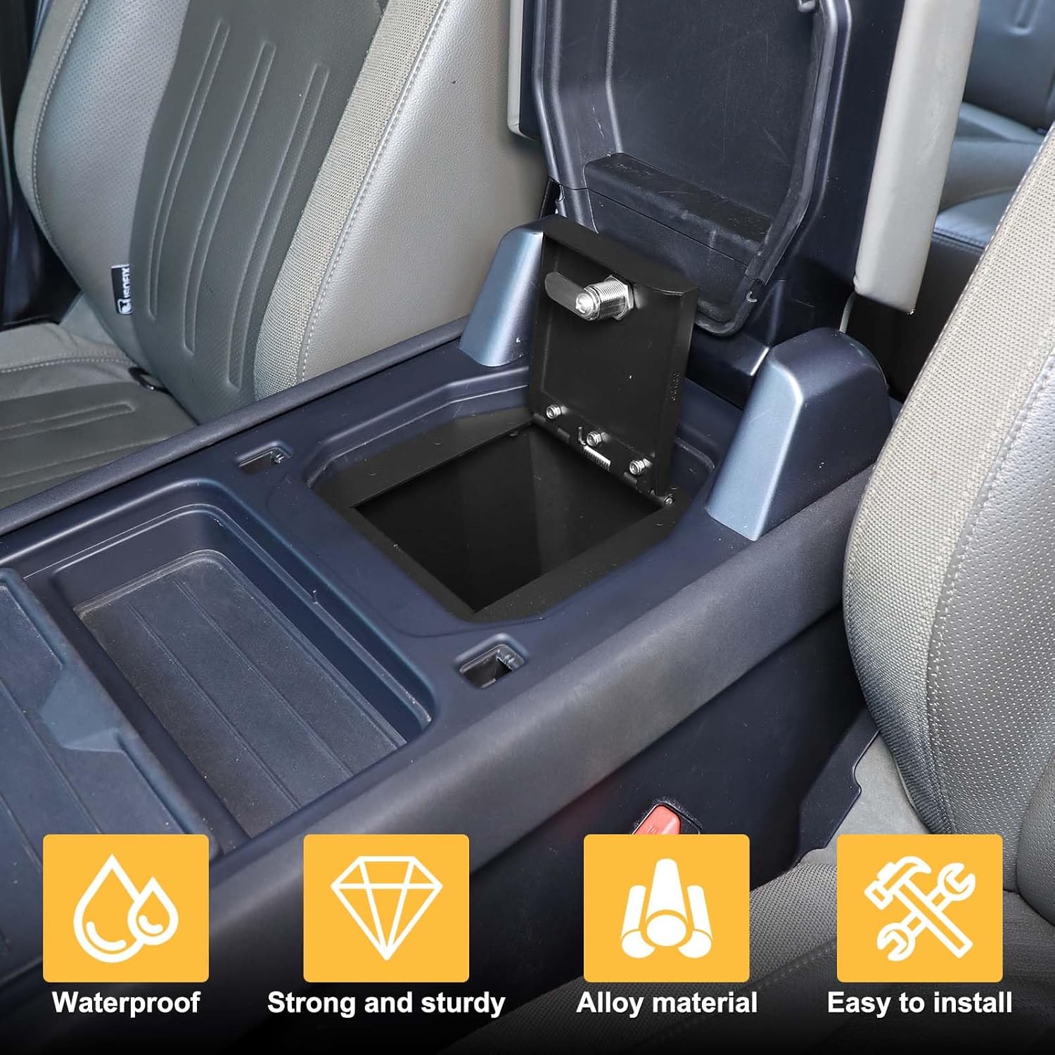 Center Console Safe Lockbox Compatible with 2020-2024 L@nd Rover Defender 90/110/130, 3-Digit Combo Lock Console Gun Vault Safe Storage Box Accessories