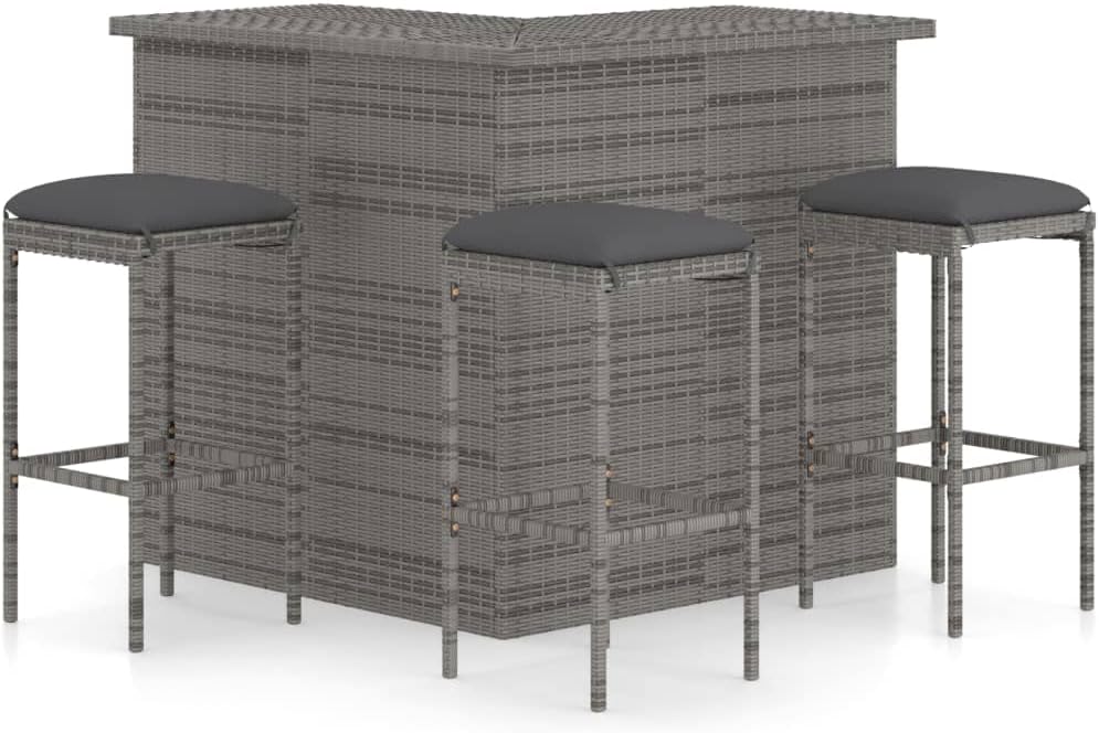 Patio Set 4 Piece Patio Bar Set with Cushions Poly Rattan Gray