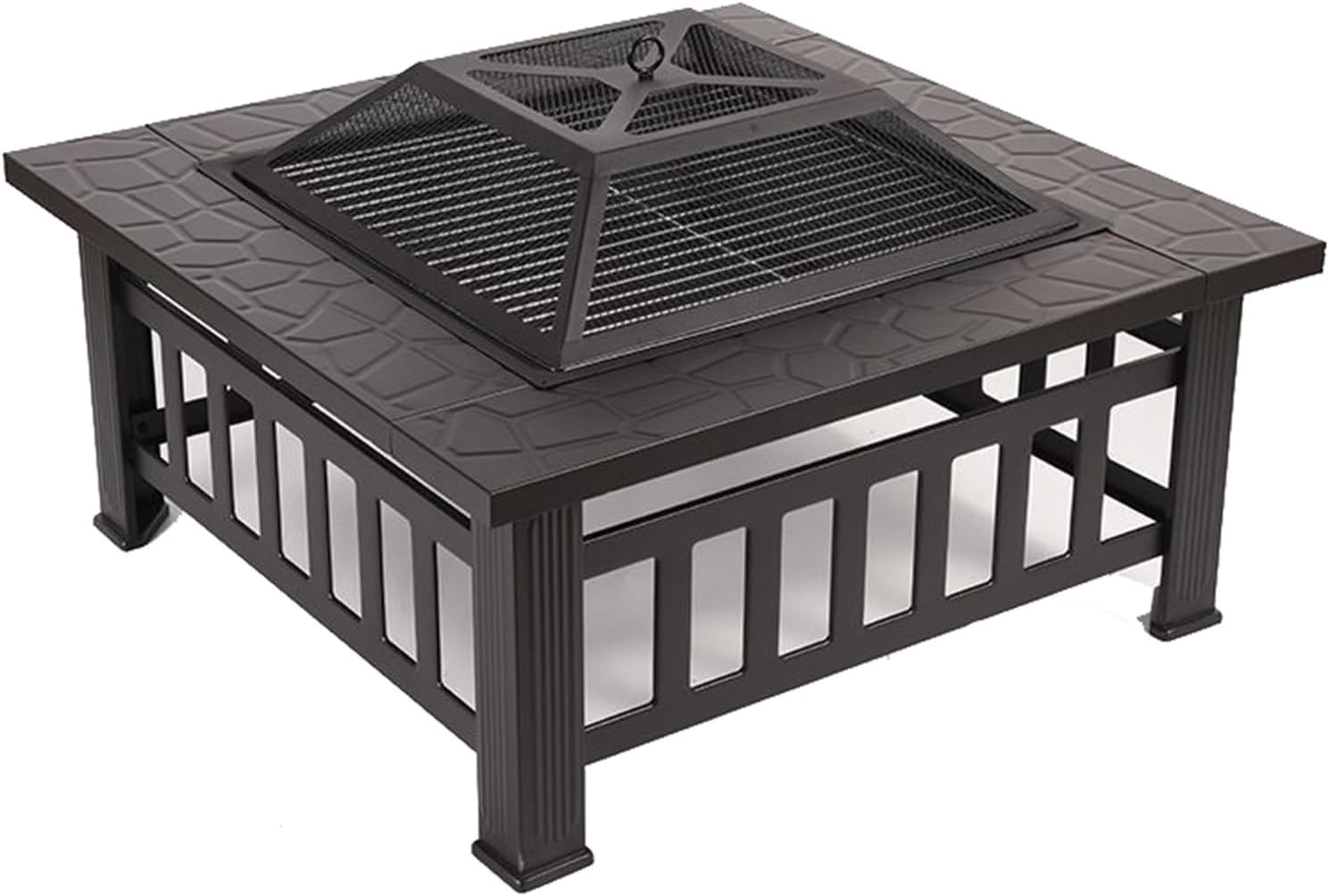 TemkIN Patio Fire Pit, 3 in 1 Square Fire Pits & Outdoor Fireplaces, with Cover & Rain Cover, Heavy Duty Outdoor Fire Pit for Outside Backyard Deck (Steel), Black