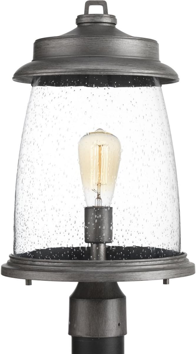 Conover Collection 1-Light Clear Seeded Glass Farmhouse Outdoor Post Lantern Light Antique Pewter