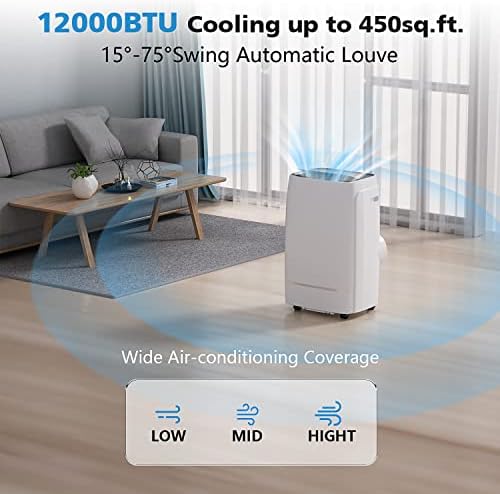 COWSAR 12000 BTU Portable Air Conditioner 4-IN-1 Portable AC Unit 24H Timer Room Air Conditioners 550 Sq.Ft. Coverage ＜53dB Portable Air Conditioners for Room