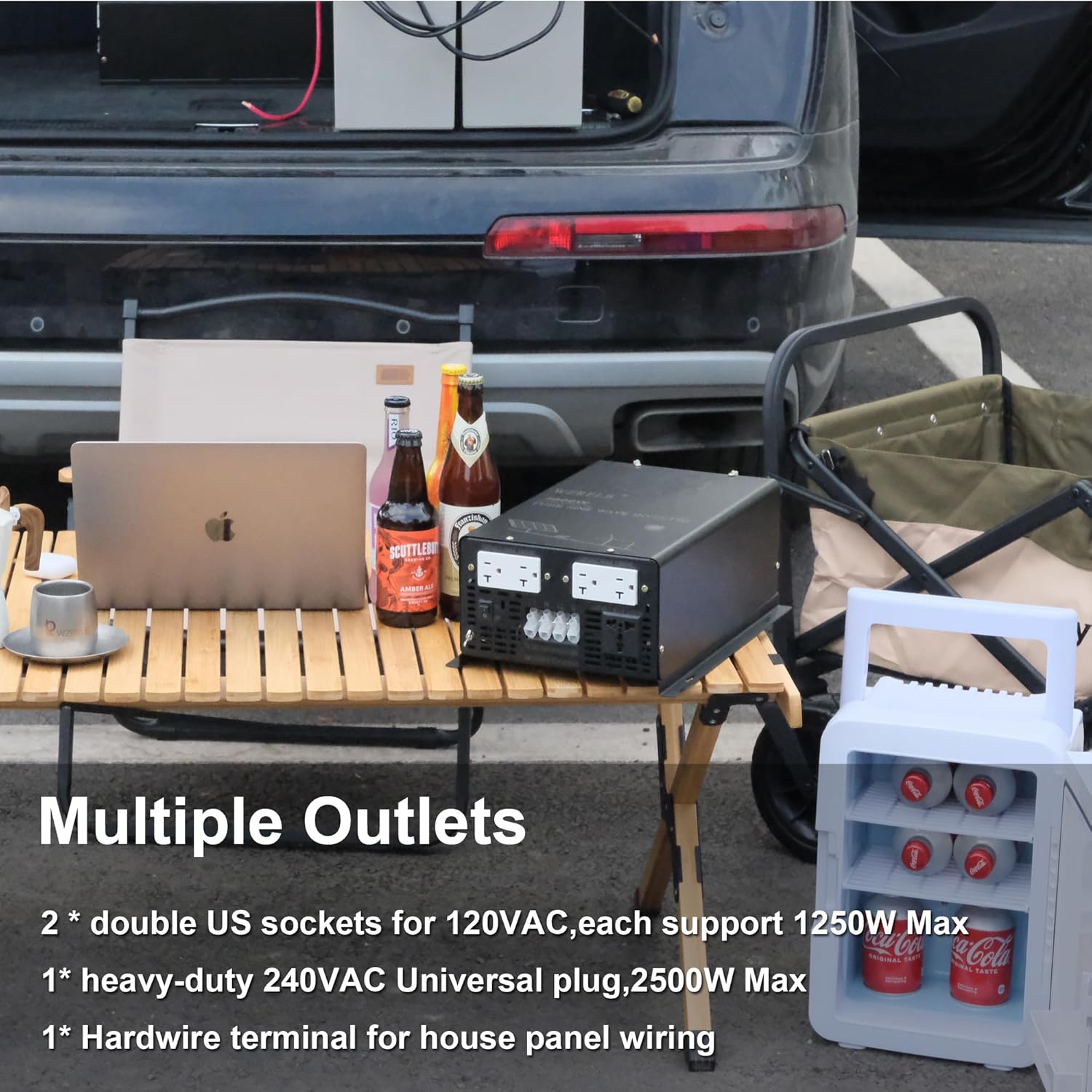 WZRELB 2500W 24V Pure Sine Wave Inverter,24 Volt DC to AC 120V 240V Split Phase Power Inverter,5KW Surge,5 AC Outlets,AC Hardwire Terminal,15ft LCD Remote Panel