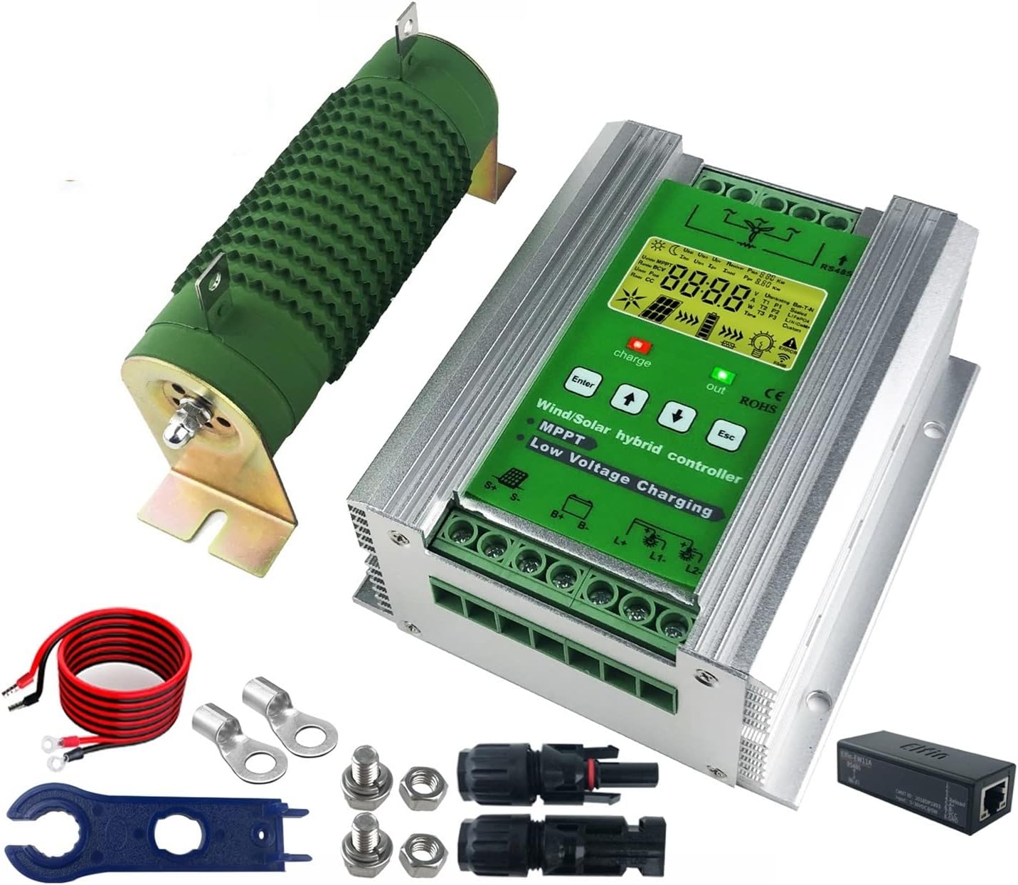 Charge Controller, 12V 24V 48V 3000W Wind Solar Hybrid Charge Controller Regulator for Solar Panel Wind Turbine for Lifepo4 Lithium Lead Acid(1000W Solar1000W,with WiFi)