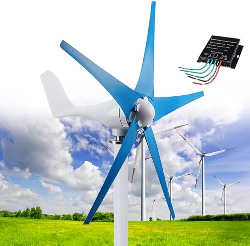 Wind Turbine Home Use Horizontal Generator Kits Blades with ControllerWind Turbine Generator Kit 12000W 12V/24V/48V with 5 Blade & Charge Controller, Windmill Generator, 3 Phase AC Permanent