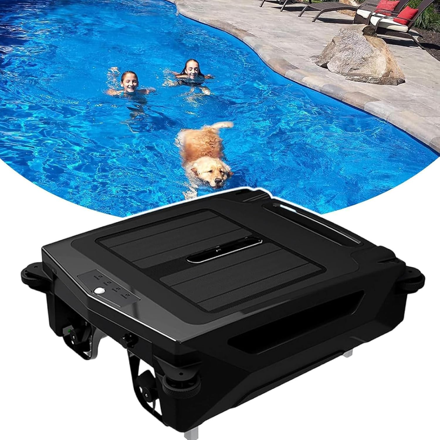 Solar Pool Skimmer, Automatic Pool Vacuum Cleaner, Dual Mode Selectable, Filtration Range 100㎡, 400μm Filtering Density,Fully-Automatic