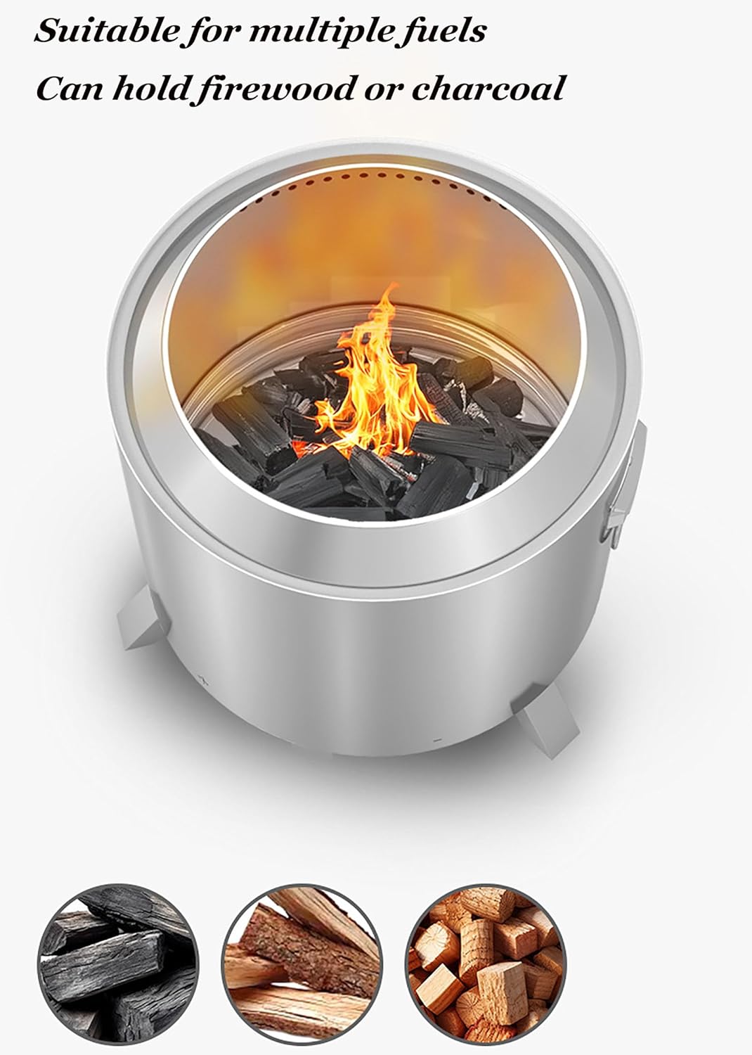 18 Inch Smokeless Fire Pit, Smoke Portable Firepits,Wood Burning Portable Stainless Steel Outdoor Firepit for Camping Party,Backyard,Garden