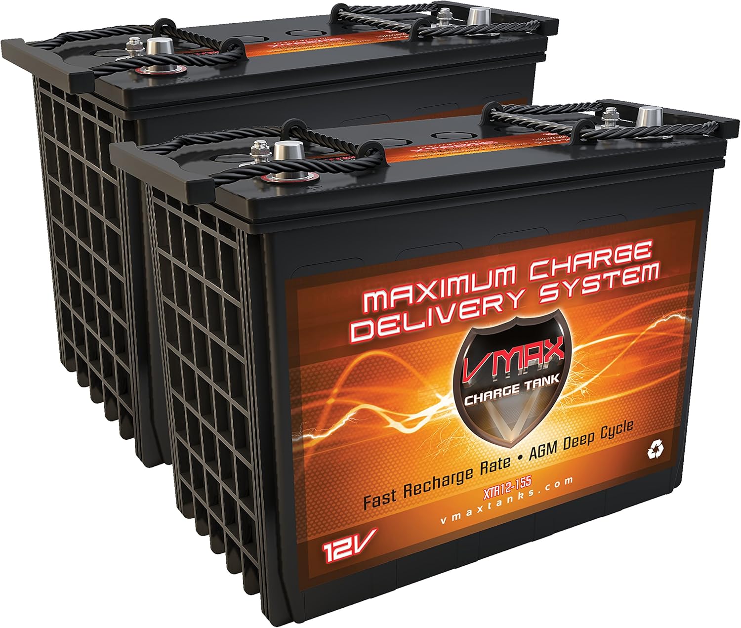 Qty 2 VMAX XTR12-155 Vmaxtanks AGM Deep Cycle Batteries SLA Rechargeable Battery for use with Pv Solar Panels Smart Chargers Wind Turbine and Inverters