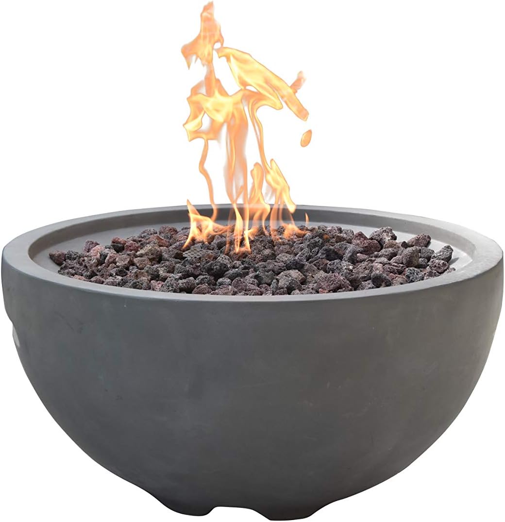 MODENO Nantucket Concrete Propane Fire Bowl, Outdoor Fire Pit Table/Fire Bowl/Patio Furniture, 40,000 BTU Auto-Ignition, Stainless Steel Burner, Lava Rock & Water Resistant Soft Cover Included