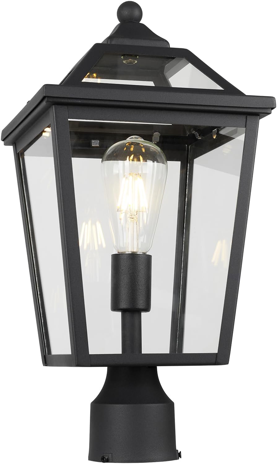 Colonial Outdoor Post Light Fixture, 8.5 Inch Large Modern Exterior Pillar Lantern with Black Finish & Clear Glass, Pole Light for Garden, Backyard, Courtyard, Patio, Pathway,RZ-033P BK-1