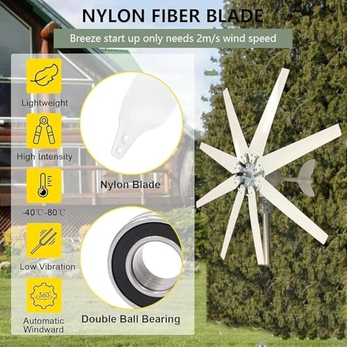 High-Efficiency 16000W Wind Turbine Generator Kit - 8-Blade MPPT Controller for 12V/24V/48V Systems - Perfect for Home Renewable Energy - Durable Permanent Magnet Design